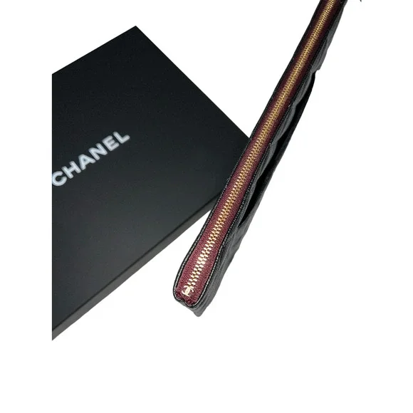 Chanel REV Black Caviar Gold Classic Quilted CC Zipper Pouch O Case Medium Bag - Picture 9 of 12